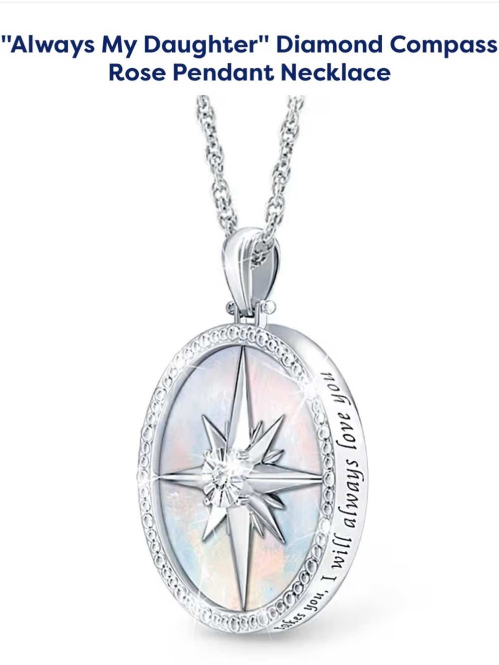 Bradford Exchange Diamond Sterling Silver Always My Daughter Compass necklace - Picture 7 of 9